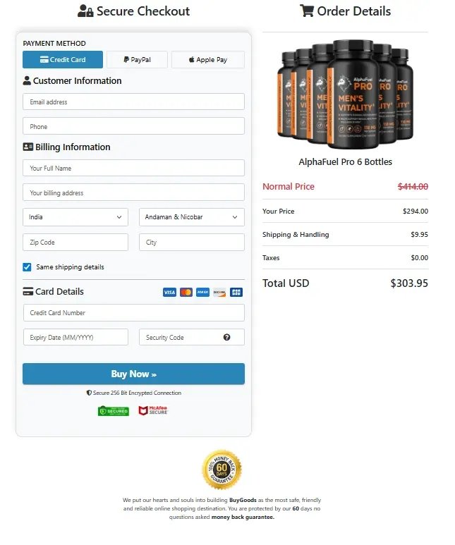 Fast and safe AlphaFuel Pro checkout